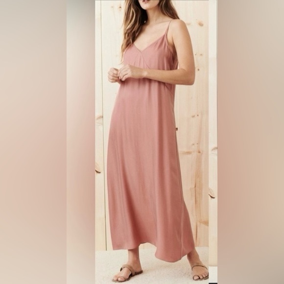 jenni kayne pink dress Jenni Kayne Rio Maxi Slip Dress Cupro Dusty Pink